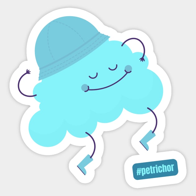 Hashtag Petrichor Cute Blue Cloud with a Rain Hat Sticker by nathalieaynie